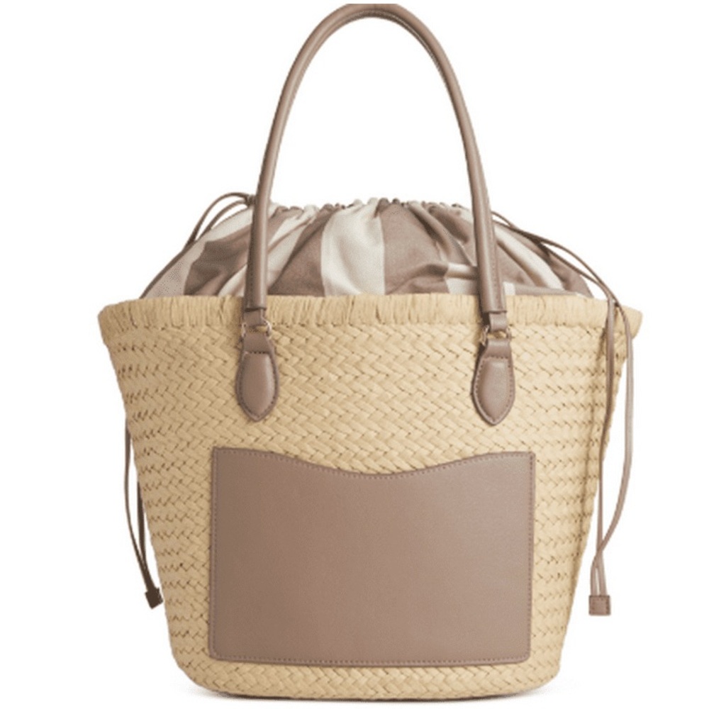 On 34th Isabella Taupe Stripe Straw Tote Bag